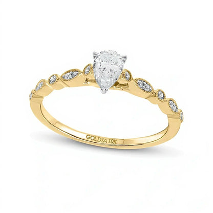 0.5 CT. TW Pear-Shaped Diamond Vintage-Style Scallop Shank Engagement Ring in 10K Gold (I/I2)