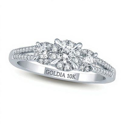 0.25 CT. TW Diamond Frame Three Stone Split Shank Promise Ring in 10K White Gold