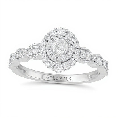 0.38 CT. TW Diamond Double Frame Art Deco Vintage-Style Engagement Ring in 10K White Gold