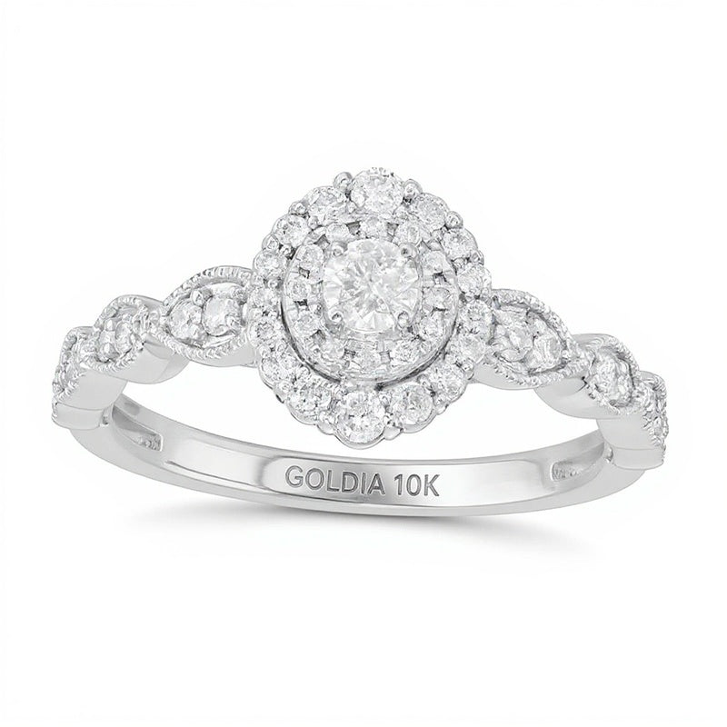 0.38 CT. TW Diamond Double Frame Art Deco Vintage-Style Engagement Ring in 10K White Gold