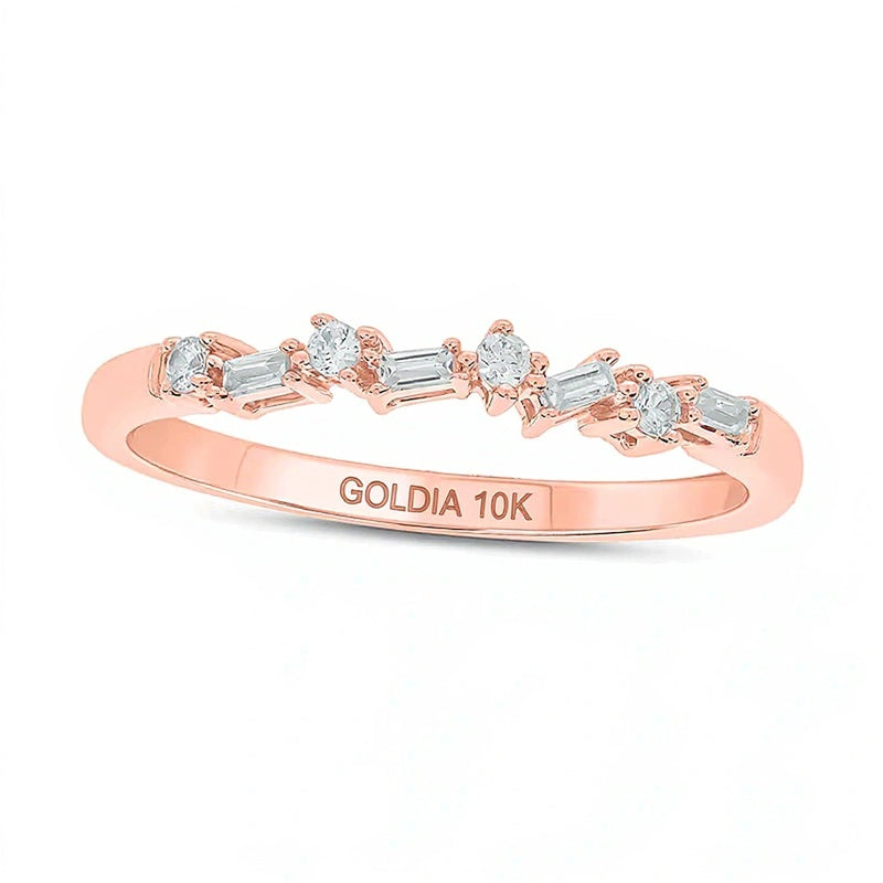 0.1 CT. TW Baguette and Round Diamond Stackable Band in 10K Rose Gold