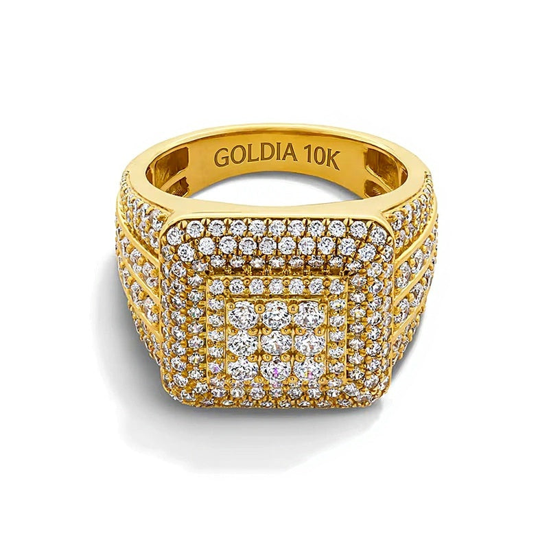 3.0 CT. TW Square-Shaped Lab-Grown Multi-Diamond Triple Frame Multi-Row Shank Ring in 10K Gold (F/VS2)