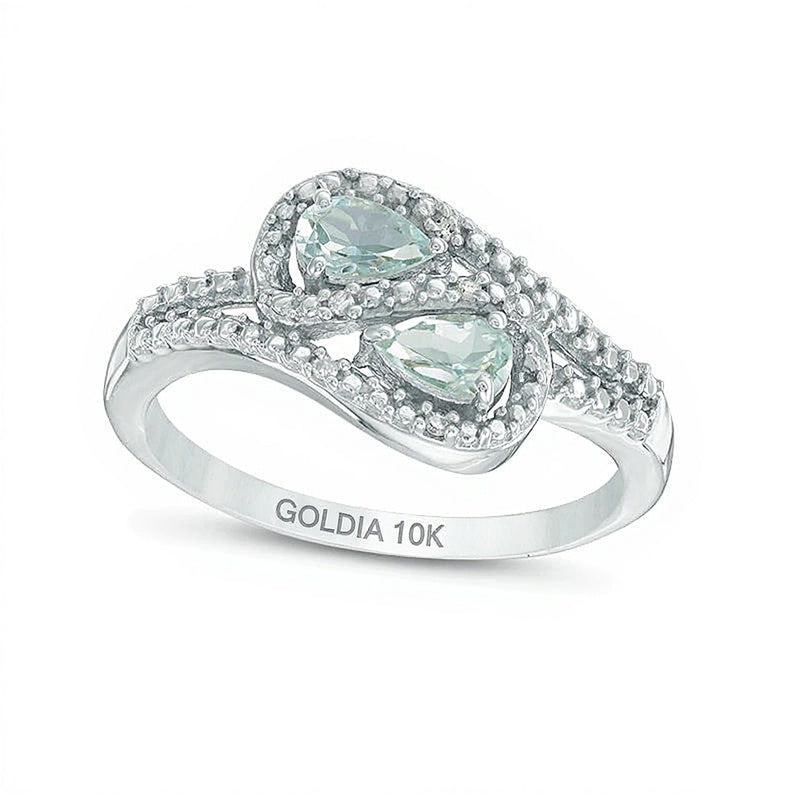 Oval Aquamarine and Diamond Accent Bypass Loop Ring in 10K White Gold