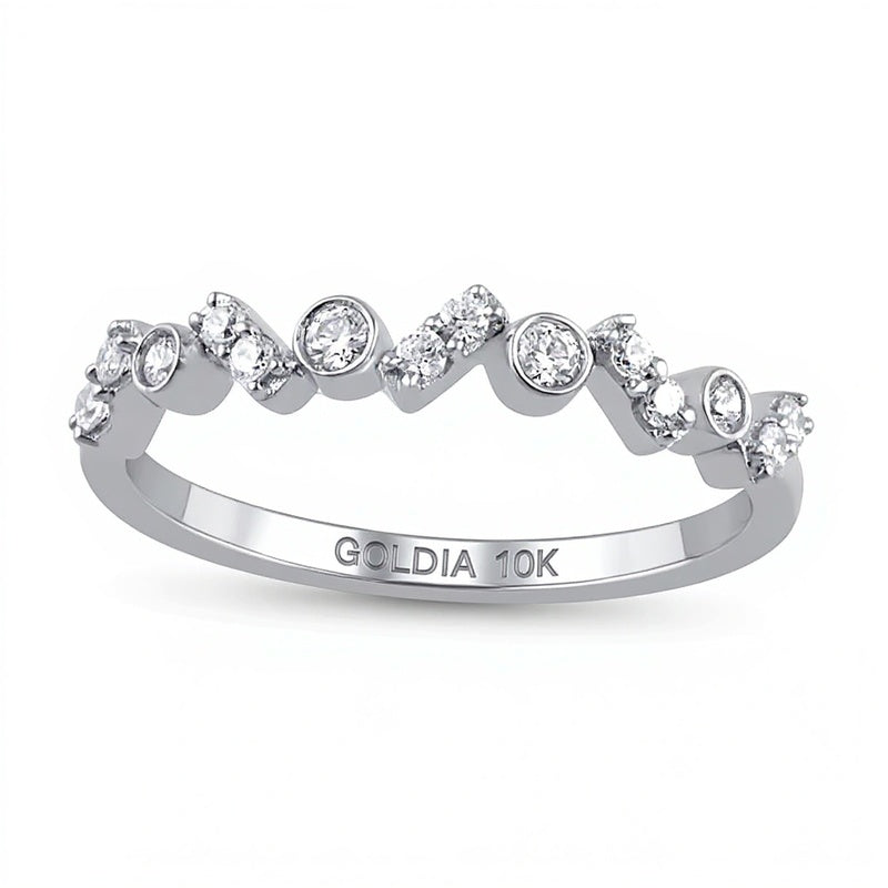 0.2 CT. TW Diamond Bezel-Set Zig-Zag Duos Band in 10K White Gold