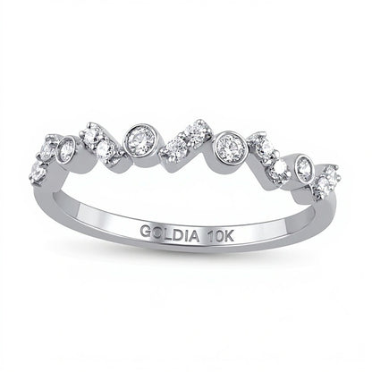 0.2 CT. TW Diamond Bezel-Set Zig-Zag Duos Band in 10K White Gold