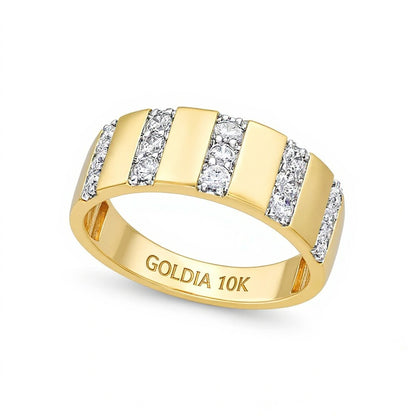 0.5 CT. TW Diamond Trio Linear Row Band in 10K Gold