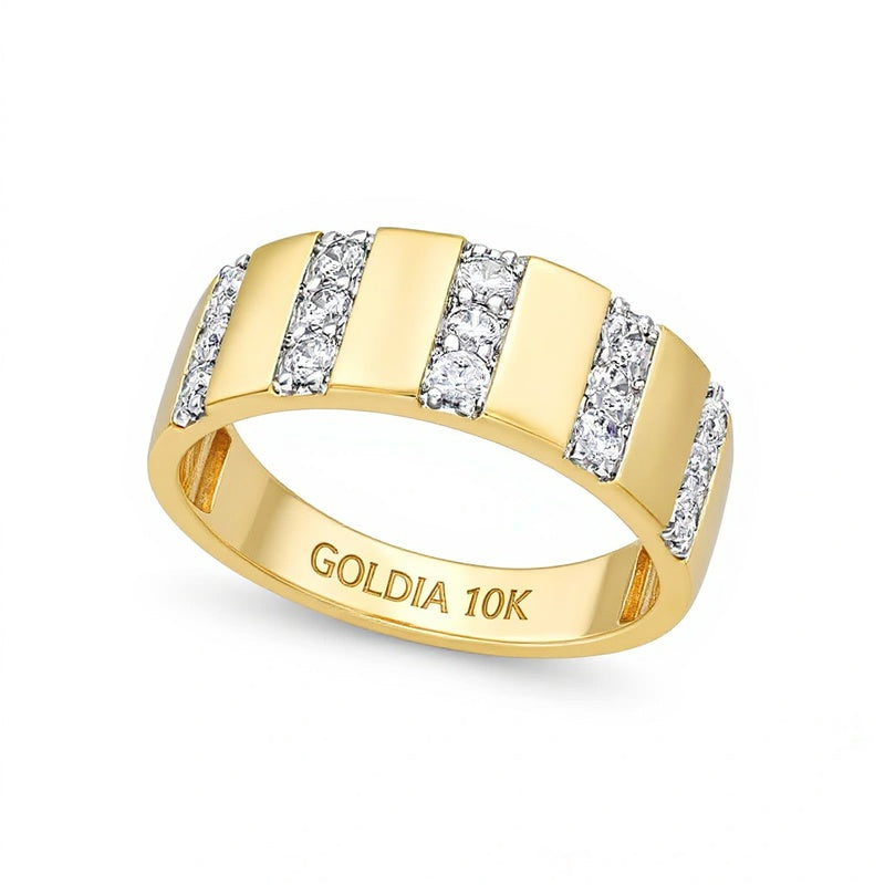 0.5 CT. TW Diamond Trio Linear Row Band in 10K Gold