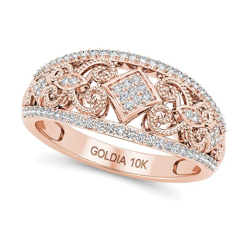 0.2 CT. TW Composite Diamond Vintage-Style Tilted Square Filigree Ring in 10K Rose Gold