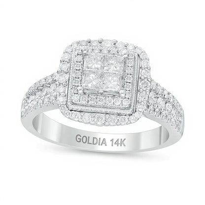 1.0 CT. TW Princess-Cut Quad Diamond Square Frame Engagement Ring in 14K White Gold