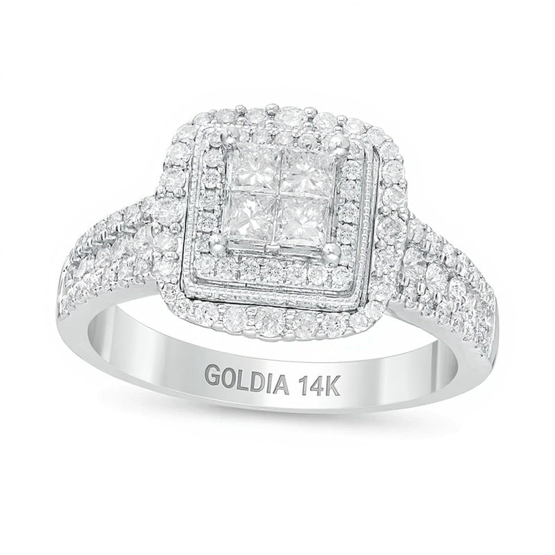 1.0 CT. TW Princess-Cut Quad Diamond Square Frame Engagement Ring in 14K White Gold