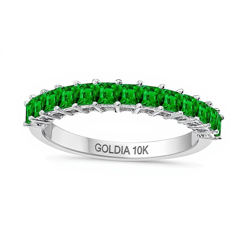Princess-Cut Emerald Anniversary Band in 10K White Gold