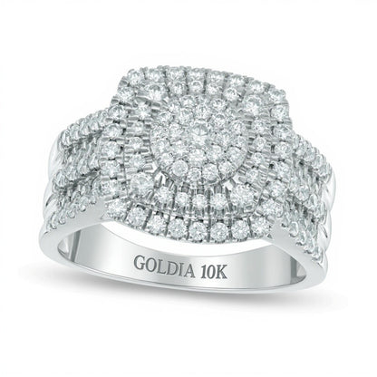 1.0 CT. TW Multi-Diamond Layered Square Frame Ring in 10K White Gold