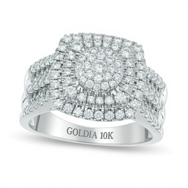 1.0 CT. TW Multi-Diamond Layered Square Frame Ring in 10K White Gold