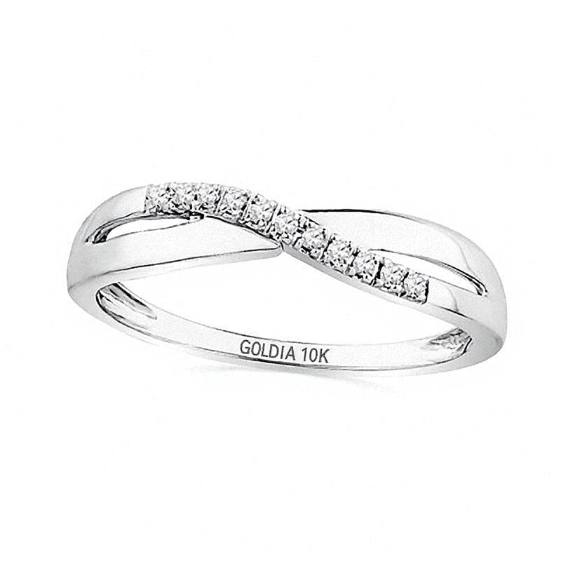 Diamond Accent Criss-Cross Wave Band in 10K White Gold