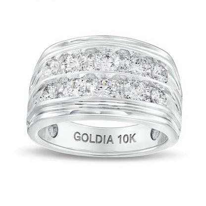 2.0 CT. TW Diamond Double Row Alternating Anniversary Band in 10K White Gold