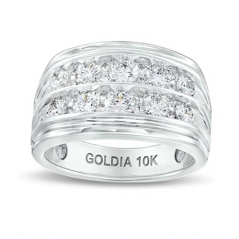2.0 CT. TW Diamond Double Row Alternating Anniversary Band in 10K White Gold