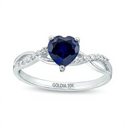 6.0mm Heart-Shaped Lab-Created Blue Sapphire and 0.05 CT. TW Diamond Twist Shank Ring in 10K White Gold