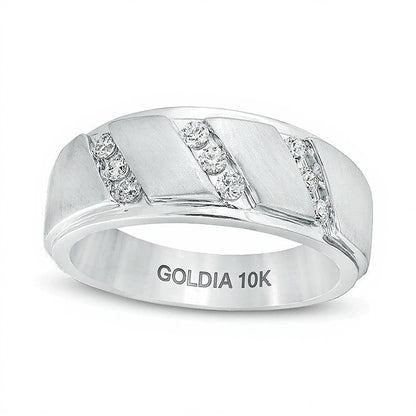 0.33 CT. TW Diamond Triple Row Slant Bevelled Edge Multi-Finish Band in 10K White Gold