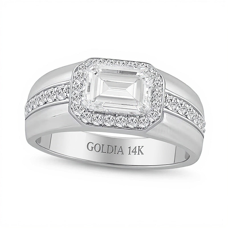 2.5 CT. TW Emerald-Cut and Round Lab-Grown Diamond Frame Ring in 14K White Gold (F/SI2)