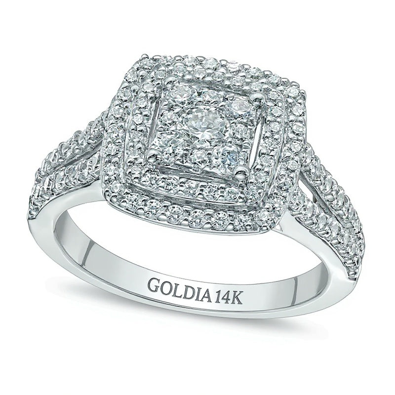 1.0 CT. TW Composite Diamond Double Frame Engagement Ring in 14K White Gold