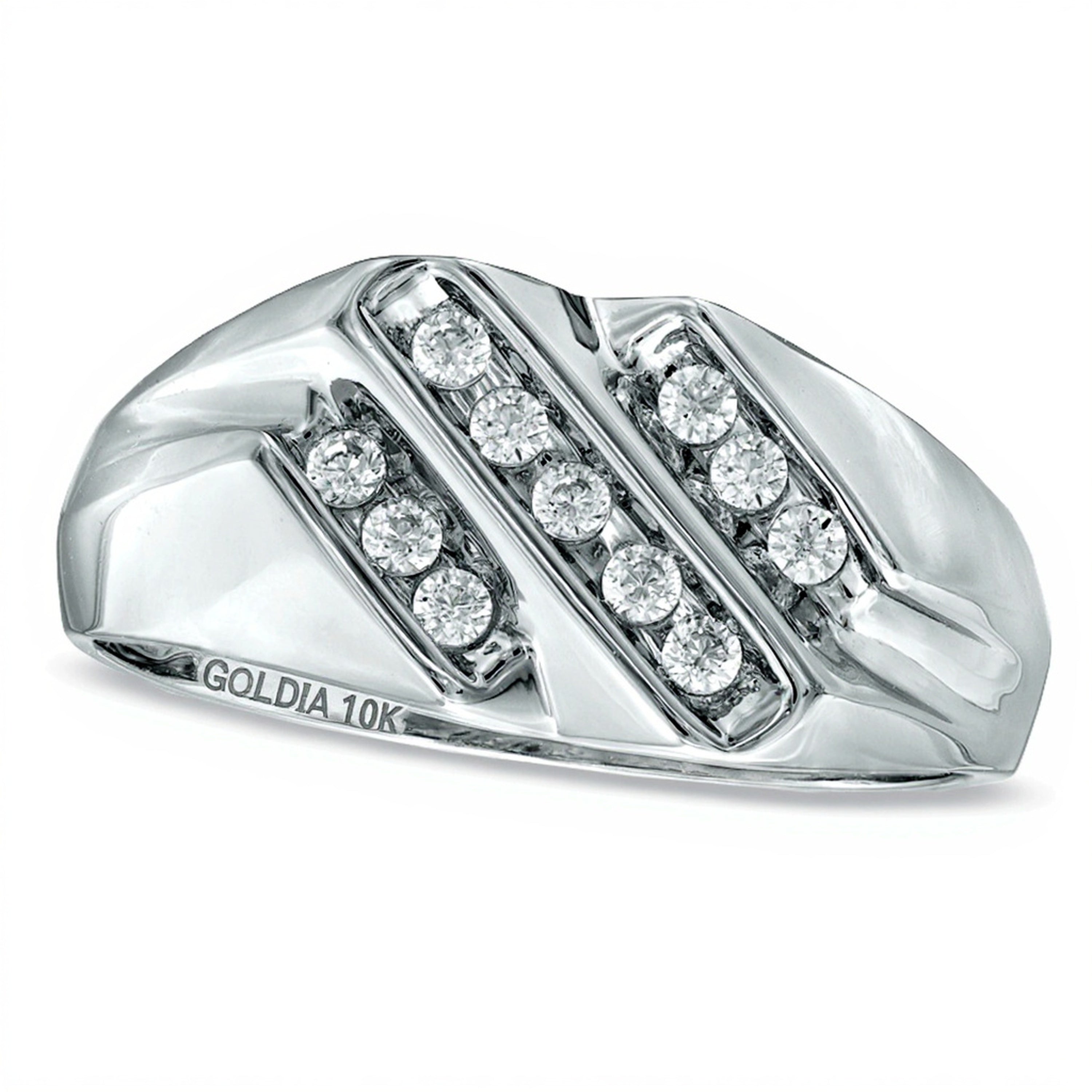0.25 CT. TW Diamond Triple Row Slant Ring in 10K White Gold