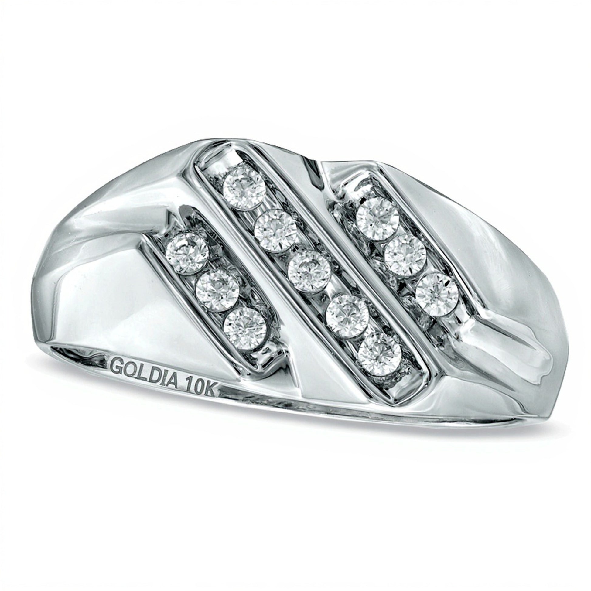 0.25 CT. TW Diamond Triple Row Slant Ring in 10K White Gold