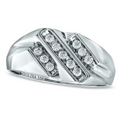 0.25 CT. TW Diamond Triple Row Slant Ring in 10K White Gold