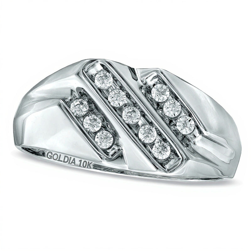 0.25 CT. TW Diamond Triple Row Slant Ring in 10K White Gold