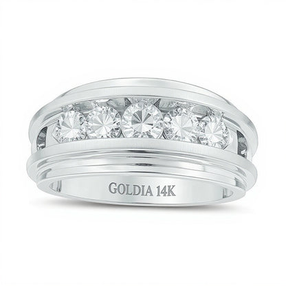 1.5 CT. TW Diamond Five Stone Wedding Band in 14K White Gold