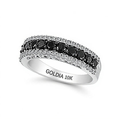1.0 CT. TW Enhanced Black and White Diamond Stripe Band in 10K White Gold