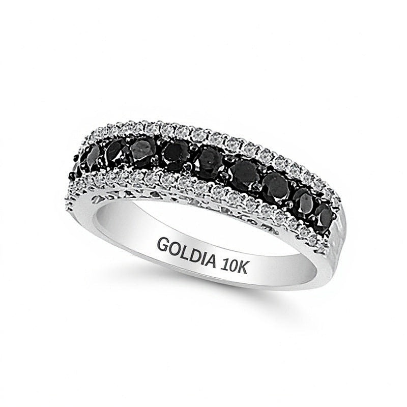 1.0 CT. TW Enhanced Black and White Diamond Stripe Band in 10K White Gold