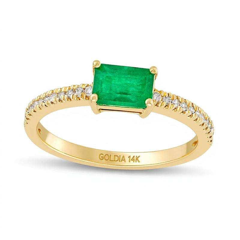 Emerald and 0.1 CT. TW Diamond Ring in 14K Gold