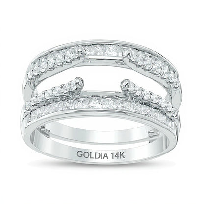 1.0 CT. TW Diamond Cathedral Double Row Solitaire Enhancer in 14K White Gold