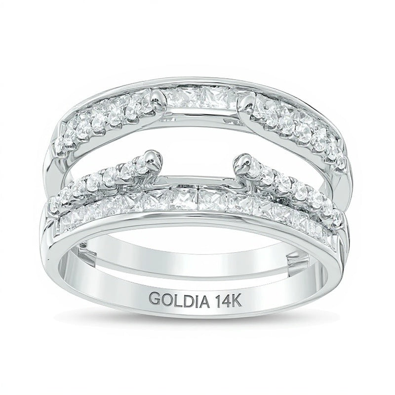1.0 CT. TW Diamond Cathedral Double Row Solitaire Enhancer in 14K White Gold