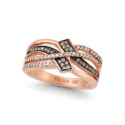 0.25 CT. TW Champagne and White Diamond Bypass Ring in 10K Rose Gold