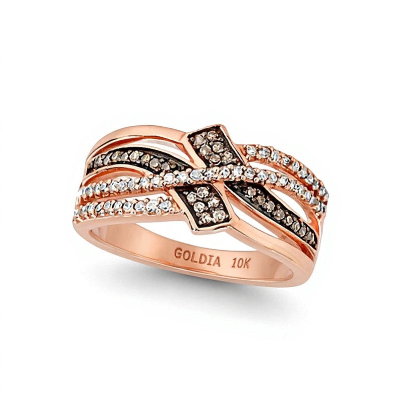 0.25 CT. TW Champagne and White Diamond Bypass Ring in 10K Rose Gold