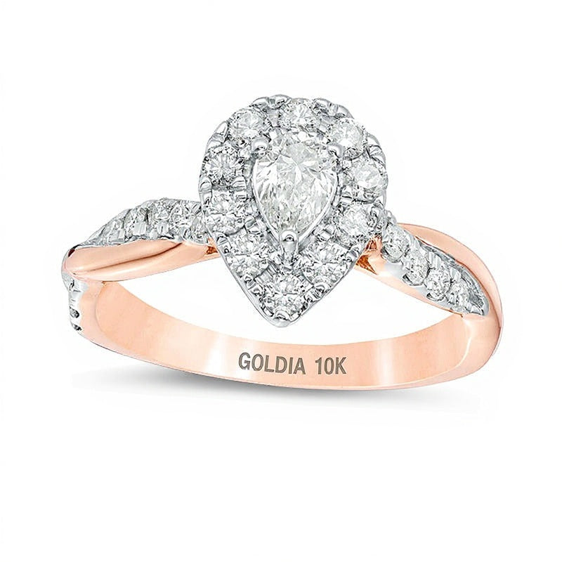 0.88 CT. TW Pear-Shaped Diamond Frame Twist Shank Engagement Ring in 10K Rose Gold