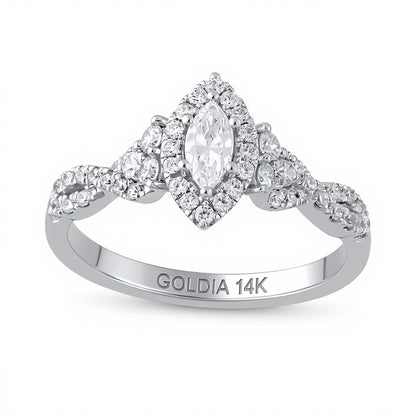 0.75 CT. TW Marquise Diamond Frame Tri-Sides Twist Shank Engagement Ring in 14K White Gold