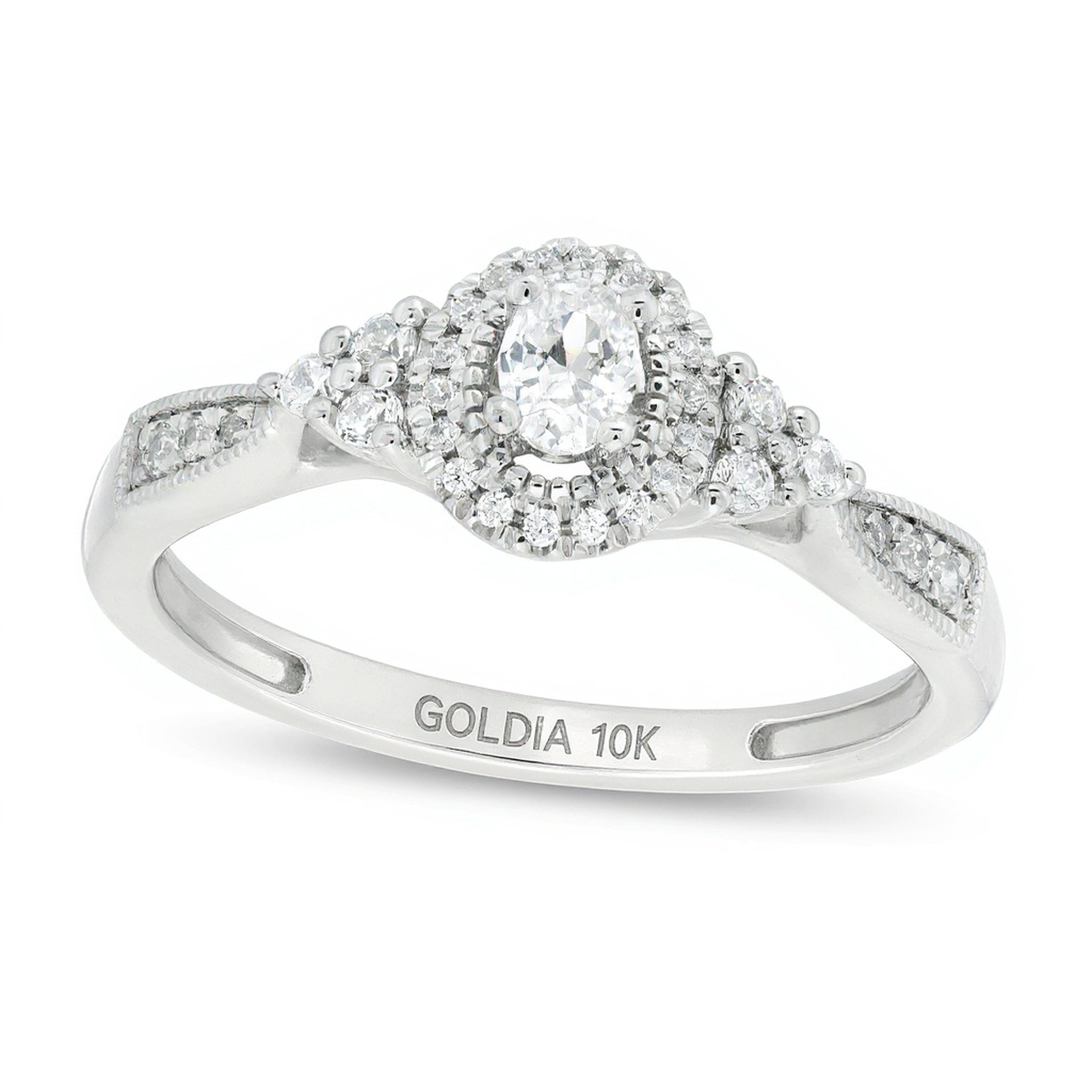0.33 CT. TW Oval Diamond Frame Tri-Sides Vintage-Style Engagement Ring in 10K White Gold