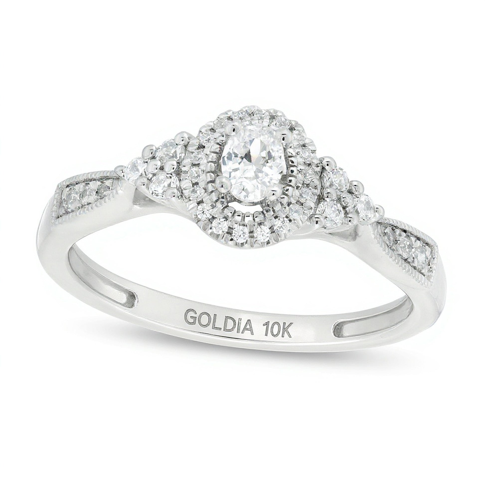 0.33 CT. TW Oval Diamond Frame Tri-Sides Vintage-Style Engagement Ring in 10K White Gold