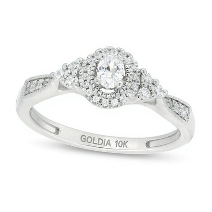 0.33 CT. TW Oval Diamond Frame Tri-Sides Vintage-Style Engagement Ring in 10K White Gold