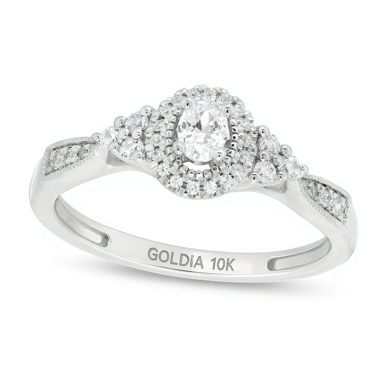 0.33 CT. TW Oval Diamond Frame Tri-Sides Vintage-Style Engagement Ring in 10K White Gold