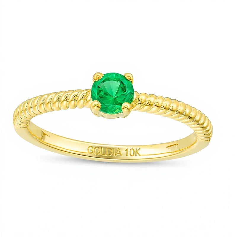 4.0mm Lab-Created Emerald Solitaire Rope Shank Promise Ring in 10K Gold