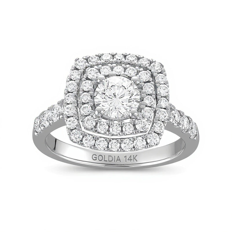 1.5 CT. TW Diamond Cushion-Shaped Double Frame Engagement Ring in 14K White Gold (I/I1)