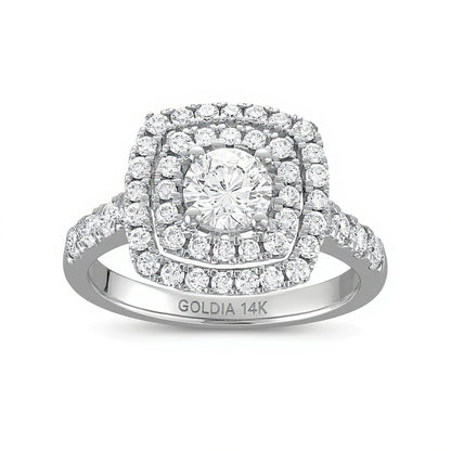 1.5 CT. TW Diamond Cushion-Shaped Double Frame Engagement Ring in 14K White Gold (I/I1)