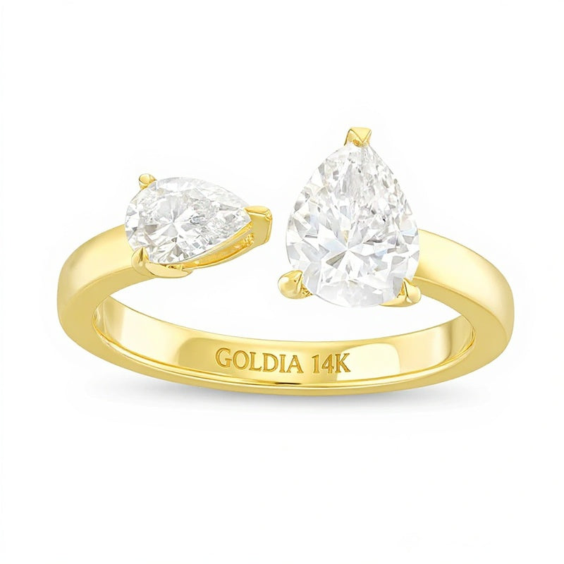1.5 CT. TW Pear-Shaped Diamond Toi et Moi Open Shank Engagement Ring in 14K Gold