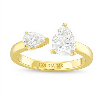1.5 CT. TW Pear-Shaped Diamond Toi et Moi Open Shank Engagement Ring in 14K Gold