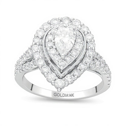1.5 CT. TW Pear-Shaped Diamond Double Frame Vintage-Style Engagement Ring in 14K White Gold