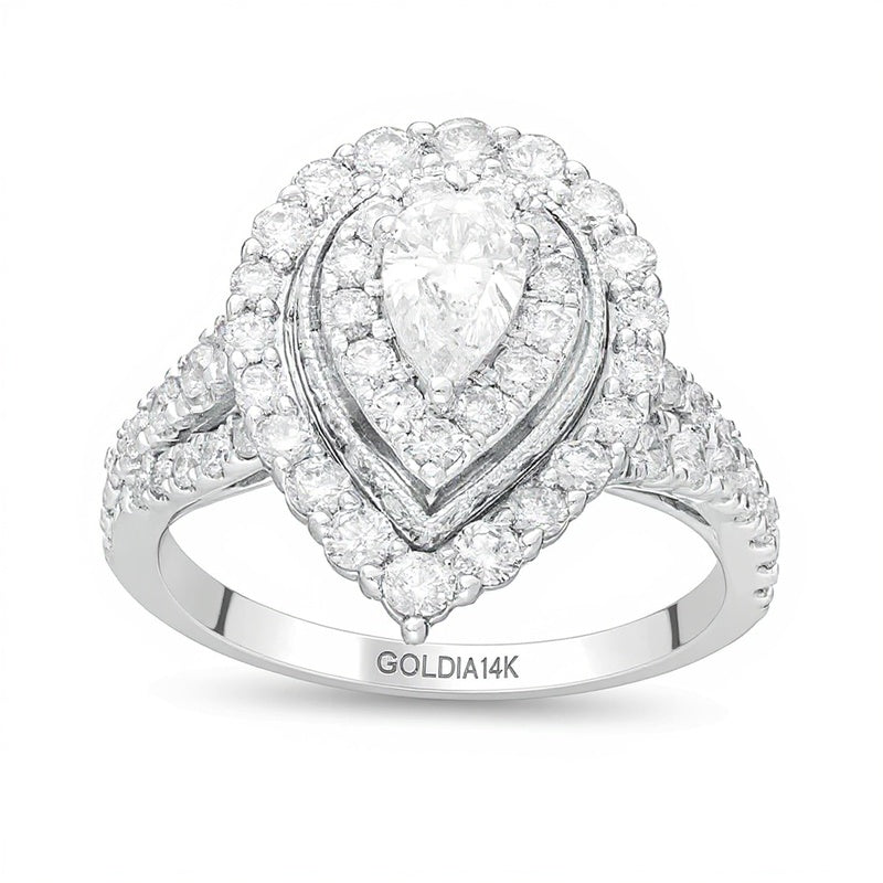 1.5 CT. TW Pear-Shaped Diamond Double Frame Vintage-Style Engagement Ring in 14K White Gold