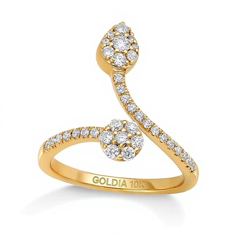 0.5 CT. TW Pear and Round Multi-Diamond Open Shank Ring in 10K Gold
